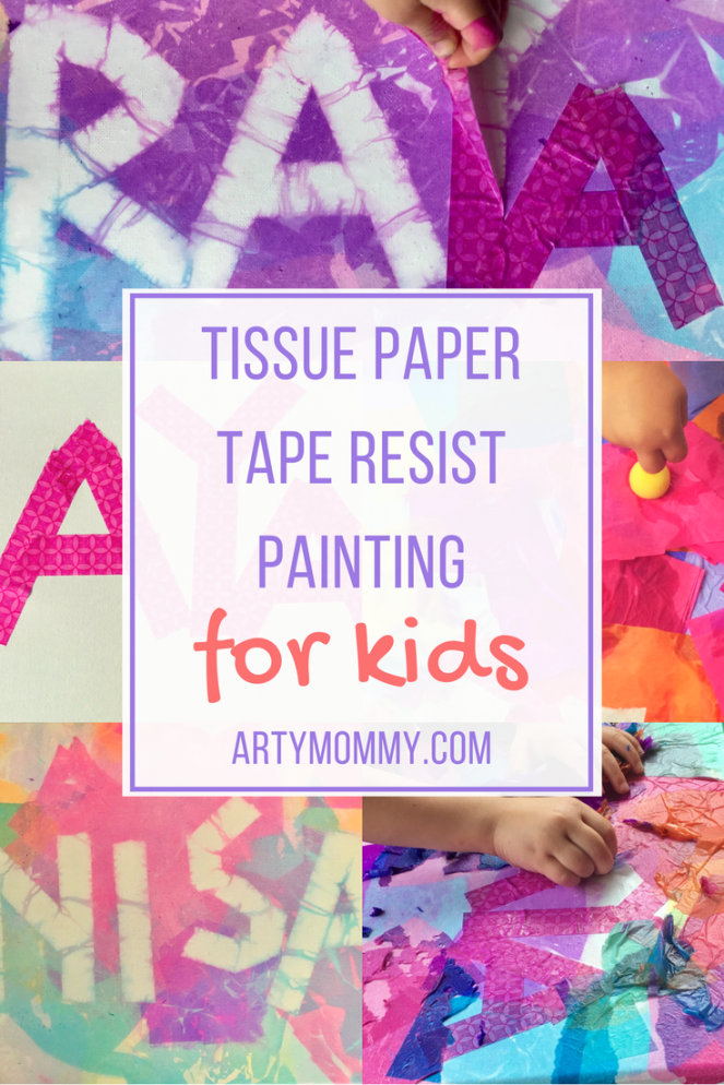 Tissue paper tape resist painting for kids artymommy.com