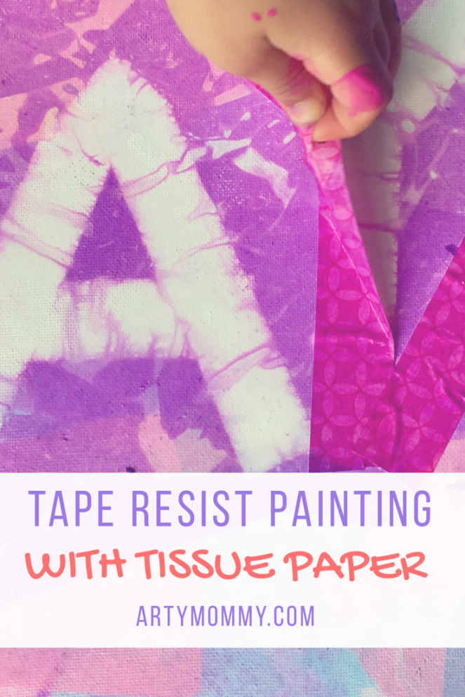 tape resist painting for kids with tissue paper artymommy.com