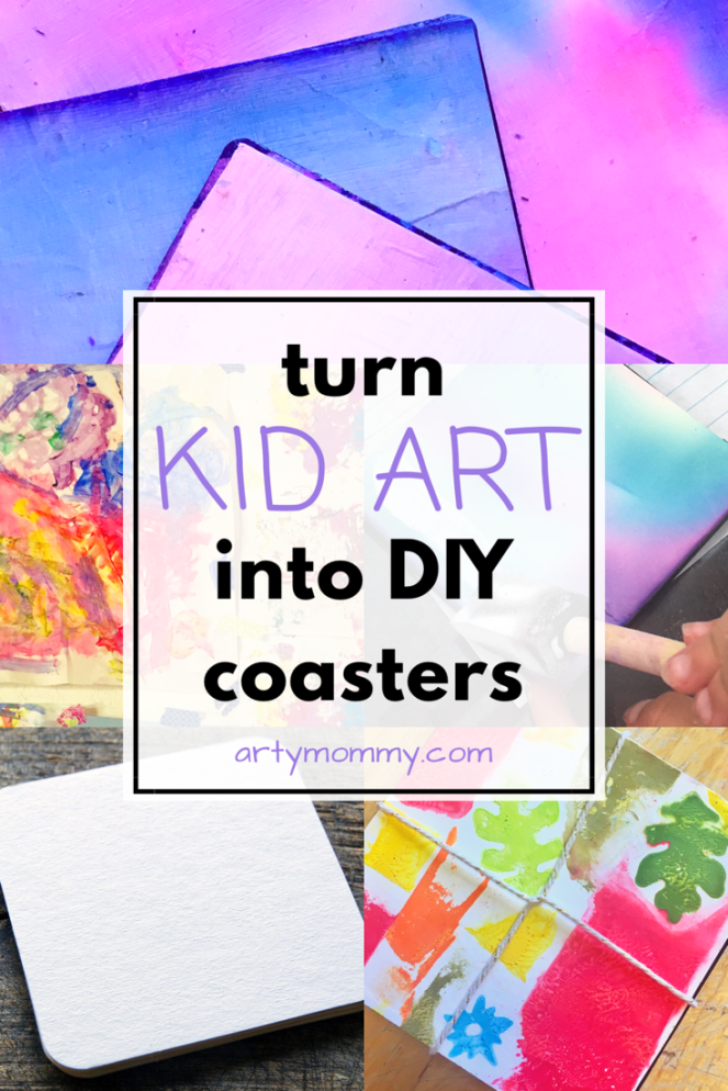 DIY coasters out of kid art upcycle 